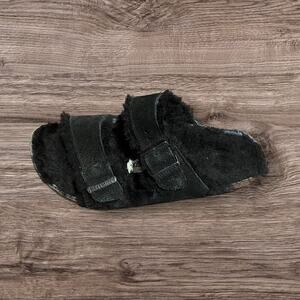 Birkenstock Black Shearling Suede Leather Slides Slip On Shoes Women’s Size 36